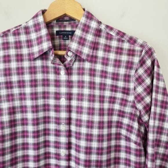 Lands’ End | Pink Plaid Button Down Shirt - Picture 2 of 6